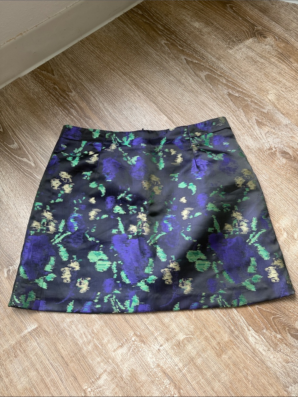 Zara Black Mini Skirt with Purple & Green Abstract Print